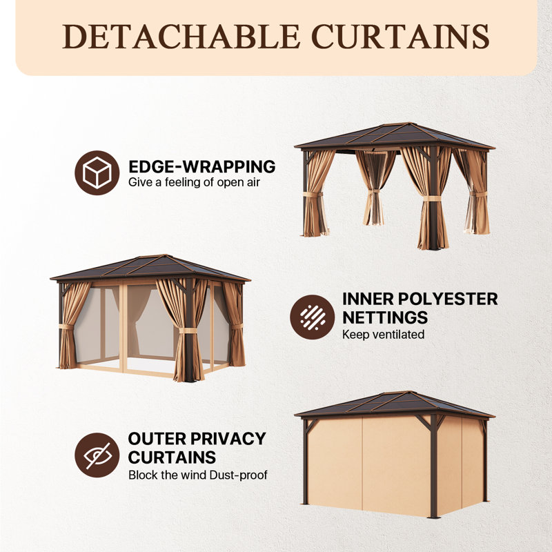 12 Ft. W X 10 Ft. D Hardtop Patio Gazebo
