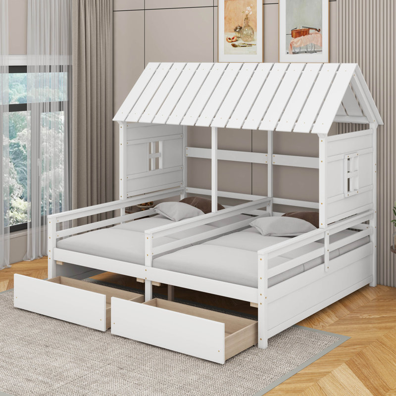 Lits plateforme simples avec tiroirs, Blanc