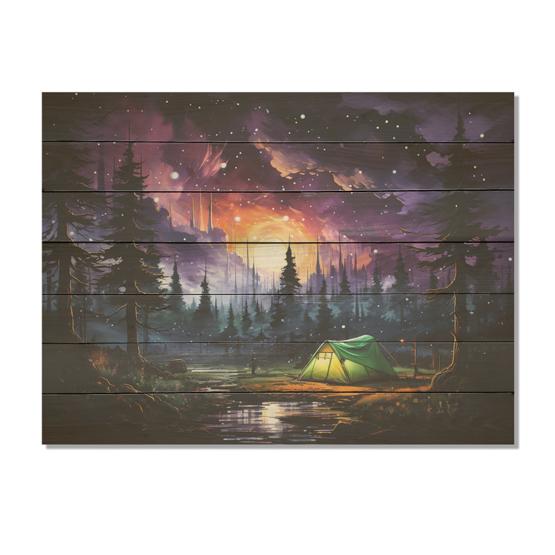 Northern Lights Camping Escape I - Impressions sur bois, H 30 po x l 40 po