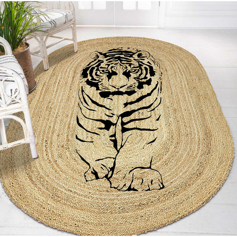 Tapis ovale beige en jute tissé à la machine Carshalton, Ovale 2 pi 11 po x 4 pi 11 po