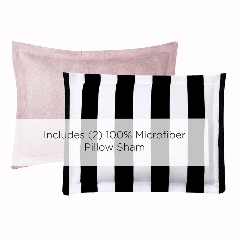 Juicy Couture Cabana Stripe Comforter Sets, King Comforter + 2 Shams + 3 Throw Pillows, Black/White