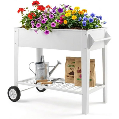 39" Elevated Garden Bed with Wheels & Removable Storage Shelf, 400 Lbs Capacity Anti-Rust Steel Planter Box, Perfect for Vegetables/Herbs, Suitable for Patio, Balcony & Backyard Outdoor Use