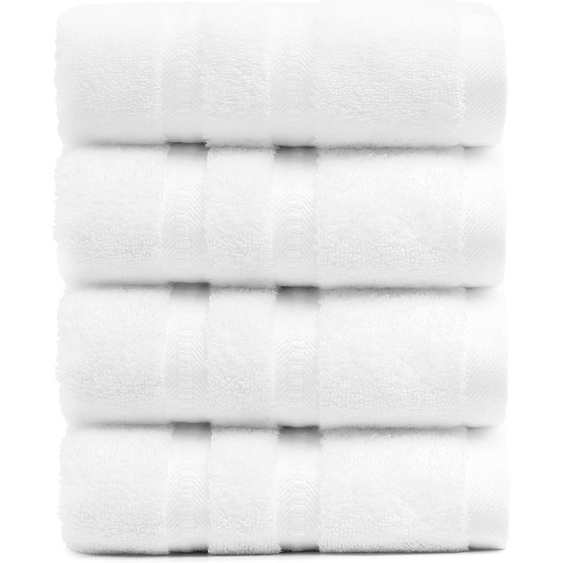 4 Pcs Premium Hand Towels 16"X28", 600 GSM 100% Ring Spun Cotton, White