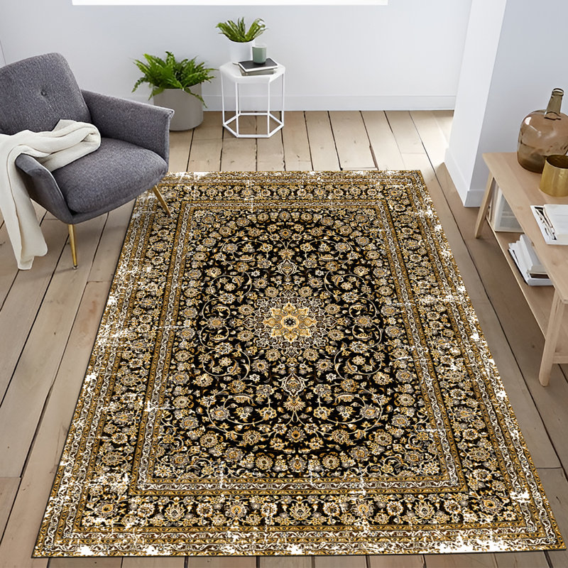 Tapis décoratif rétro multicolore à motif foncé, Rectangle 3 pi 9,81 po x 4 pi 11,06 po
