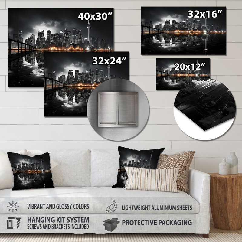 Canada Cityscape Noir I - Canada décoration murale en métal, H 30 po x l 40 po x P 1 po