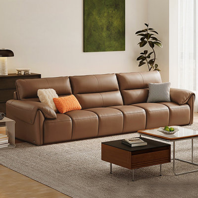 Brown Genuine Leather Modular Sofa cushion Fourseat