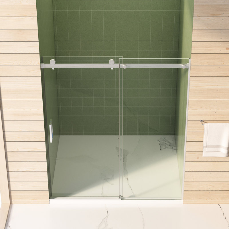 56 - 60 Inches Wide And 70 High Sliding Shower Door With 5/16"(8Mm) & Tempered Glass, Double Side Easy Clean Buffer For Convenient Use 56" 60"W X 70"H Enclosure Thick Coat, Brushed Nickel Finish