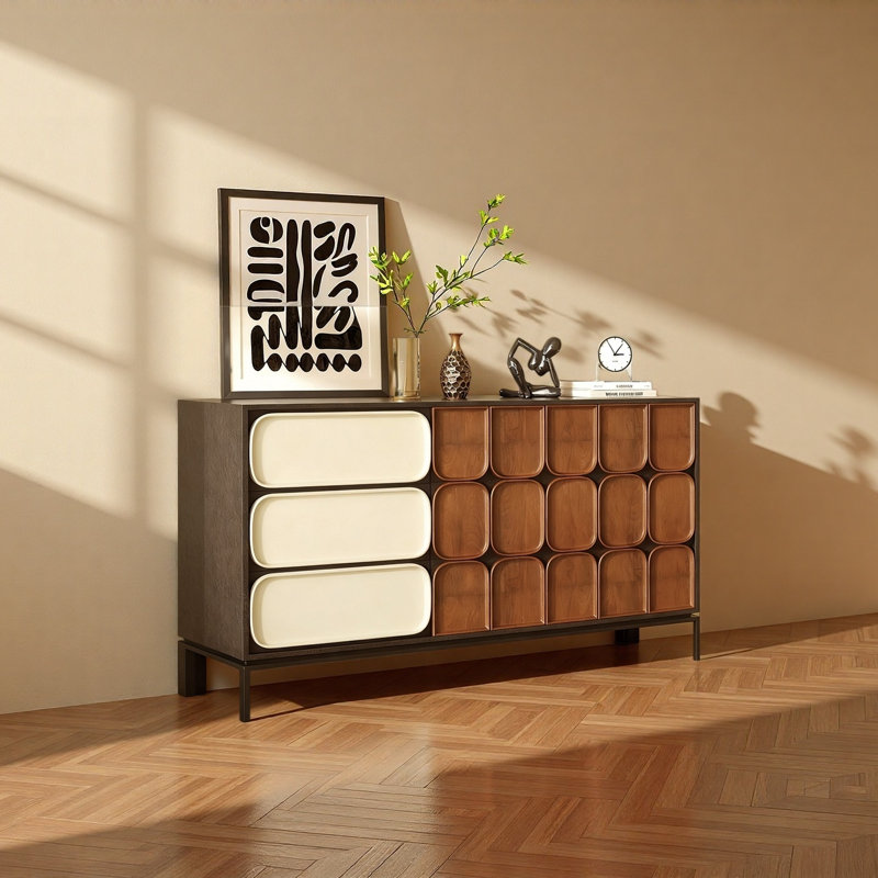 Armoire de rangement rétro minimaliste à grande capacité, H 35,43 po x l 55,12 po x P 15,75 po