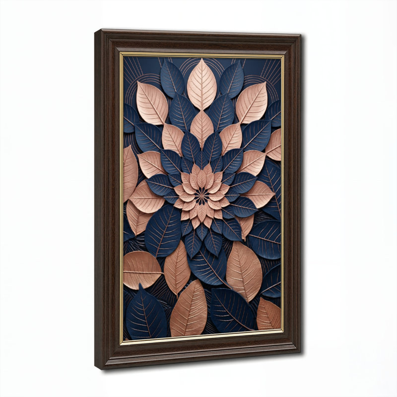 Art mural antique sur toile encadré doré pour le salon, la chambre à coucher, le bureau ou le vestibule - Décoration murale décorative avec motif de feuilles