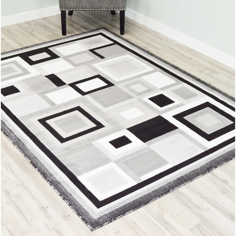 Tapis gris à motif géométrique Ajla, Rectangle 8 pi x 10 pi 5 po