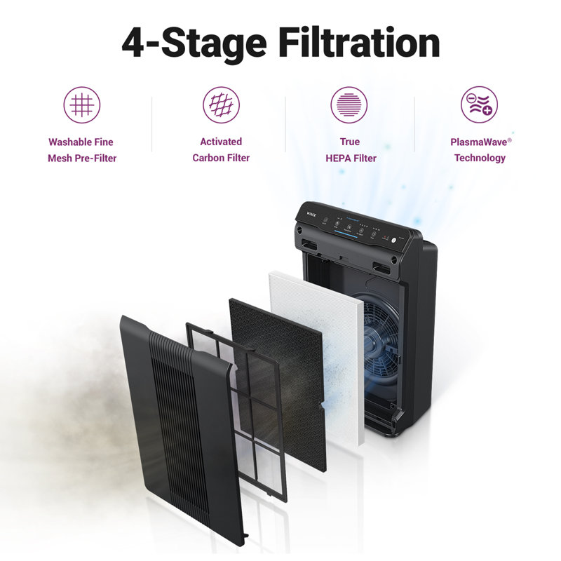 Charcoal Gray Tower Air Purifier with HEPA and Carbon Filters