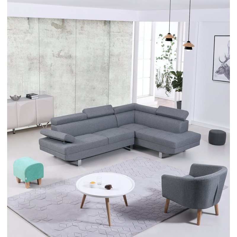 Steinway Upholstered L-Shaped Sectional, Light Gray, Right Hand Facing