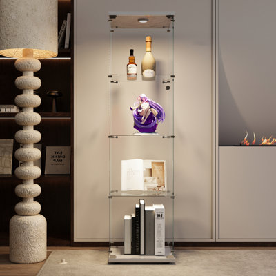 4-Shelf White Glass Display Cabinet With Door - Floor Standing For Living Room, Bedroom & Office 64.7"X16.7"X14.3 4 Shelf Office, Room 64.7"X16.7"X14.3" Keep Your Space Organized