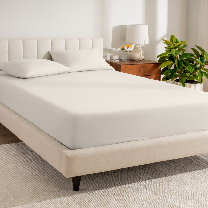 260 Thread Count Organic Cotton Percale Fitted Sheet, Twin Fitted Sheet, French Beige