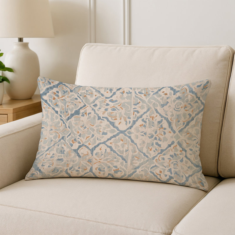 Coussin décoratif intérieur / extérieur gris Modern Modern, Motif oriental gris / beige, Rectangle H 20 po x l 14 po