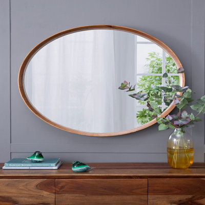 Miroir mural rond en bois D39,4 "x3"