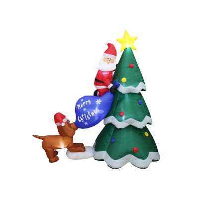 6 Foot Tall Lighted Christmas Inflatable Santa Claus with Gift Bag Climbing on Christmas Tree Chased by Puppy Indoor / Outdoor Holiday Blow Up Yard Ga -  Hashtag Home, 6CB7C3FF4DD04B34BF1969C06D0122D0