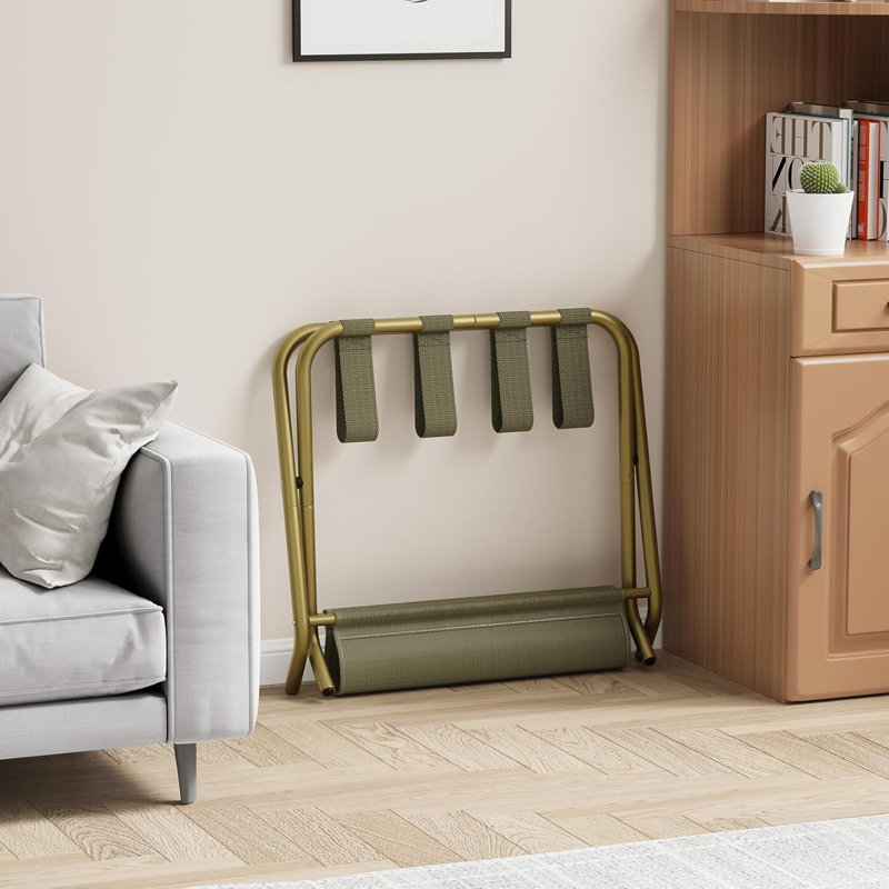 Foldable Suitcase Stand With Fabric Storage Shelf