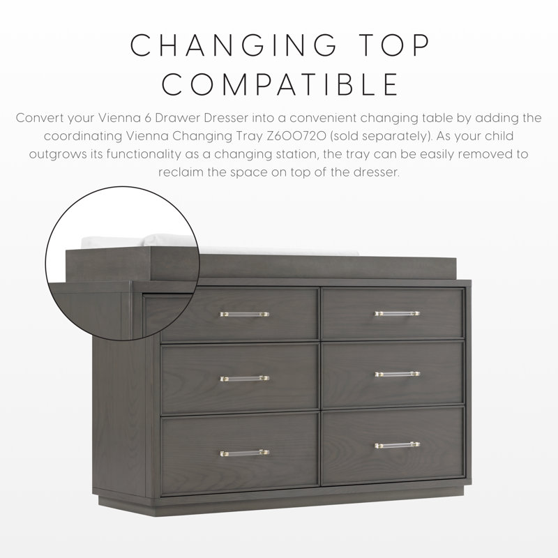 Vienna 6 Drawer Dresser, Darkwash Ash With Acrylic