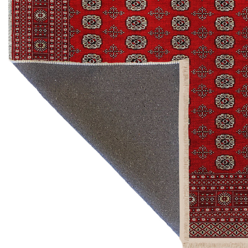 Tapis décoratif rouge à motif à franges, Tapis de couloir 3 pi 3 po x 9 pi 10 po