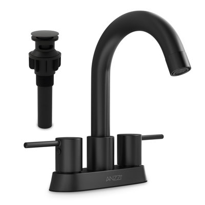 Remnants 4 In. Centerset 2-Handle High-Arc Bathroom Sink Faucet In Matte Black With Drain Assembly And 1.2 GPM Flow
