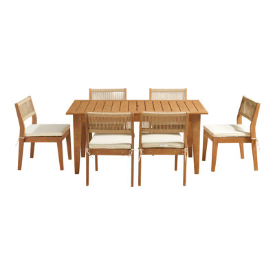Barton 63" W Solid Wood Patio Dining Set with Stackable Chairs