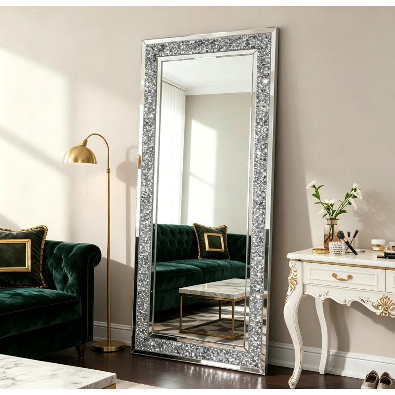 Crushed Diamond Rectangular Full Length Mirror, Wall Mounted & Freestanding