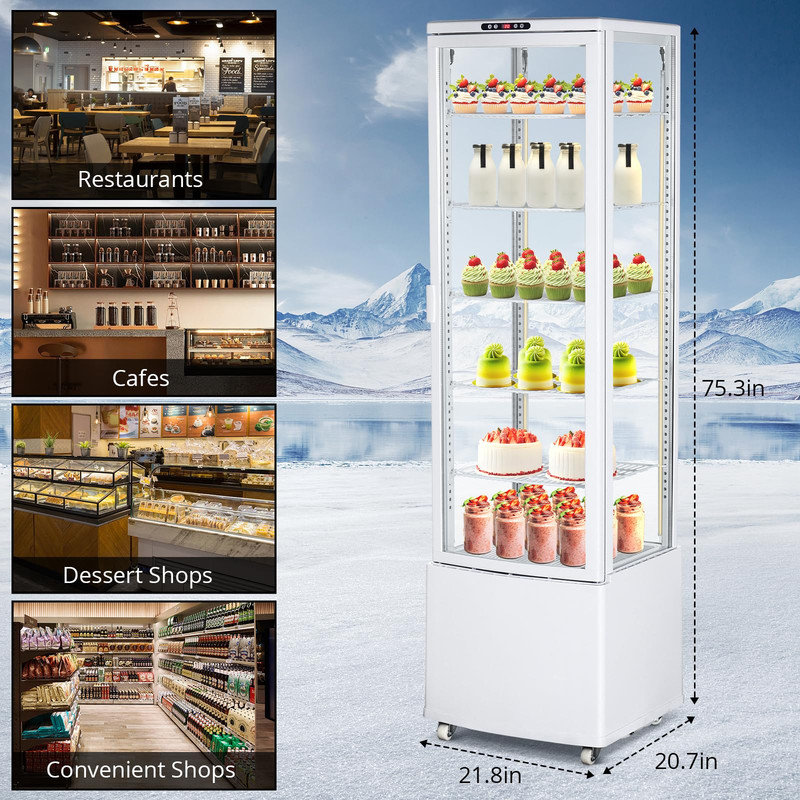 Présentoir de réfrigérateur commercial 10 Étui à pâtisserie Ft avec DEL, verre double, roues