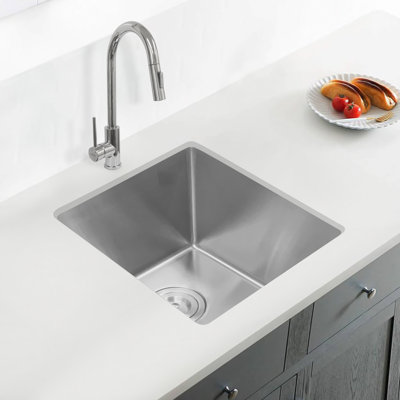 KBFmore Tight Radius 16 inch 18 Gauge Singel Bowl Undermount Kitchen Sink with Sink Strainer