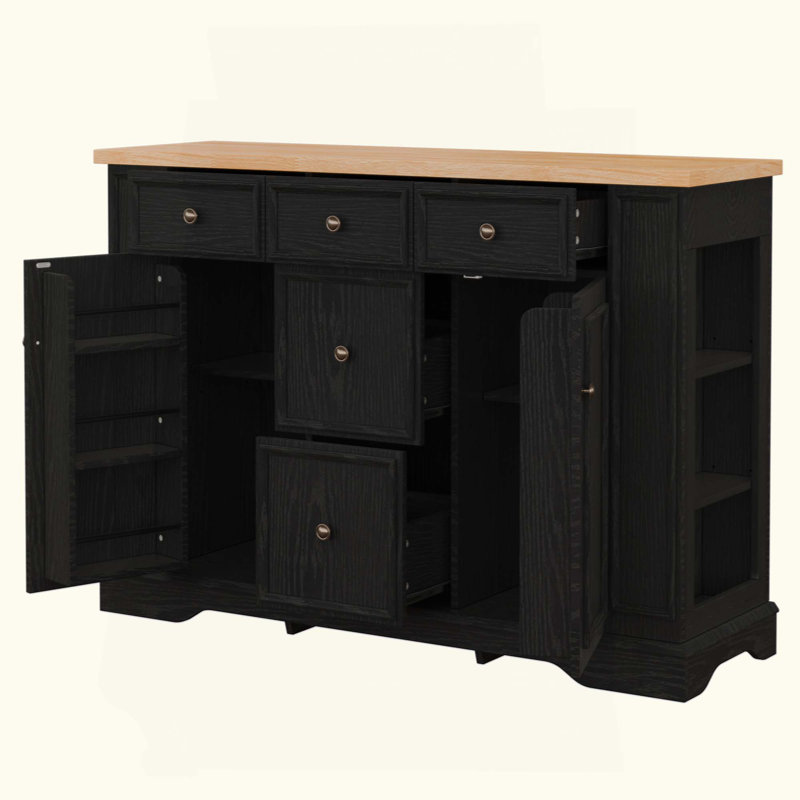 Buffet avec rangement, console de cuisine avec 5 tiroirs, 2 armoires, tablettes réglables, buffet pour la salle à manger, le salon, le vestibule