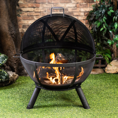 Foyer d'extérieur au feu de bois de 34 pouces de diamètre avec couvercle grillagé et tisonnier Deko Living