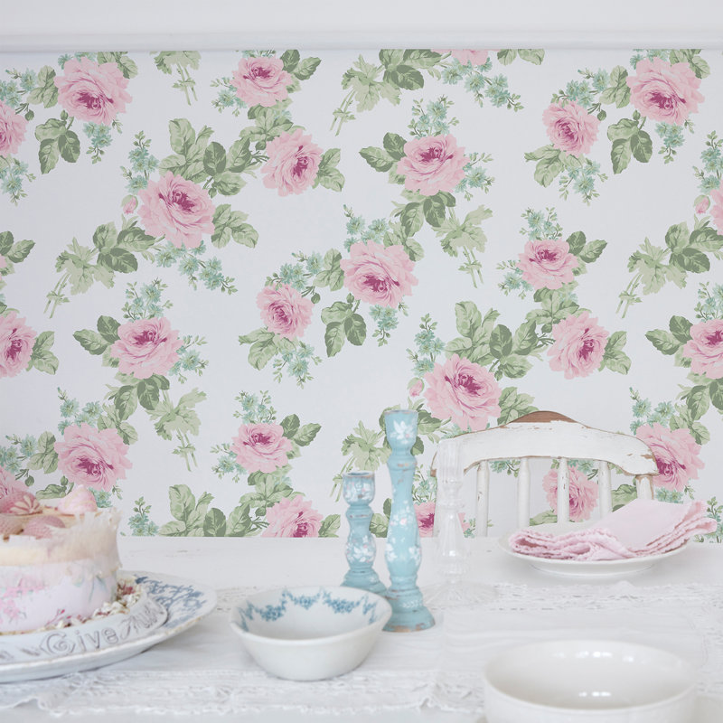 Rachel Ashwell Royal Bouquet Blue Wallpaper, Pink