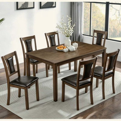 Modern 7-Piece Dining Table Set with 6 Upholstered Chairs, Wooden Rectangular Dining Table Set for 6 with Chairs, for Dining Room, Kitchen, Restaurant