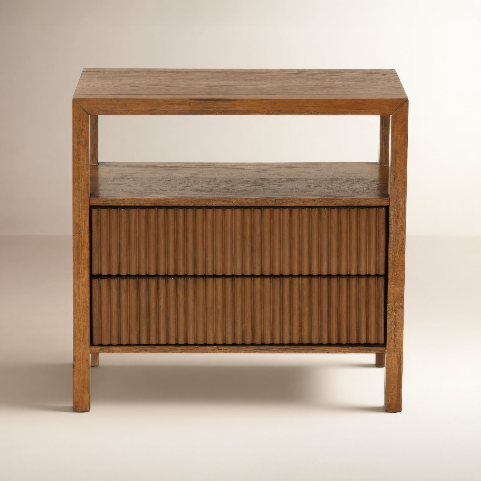 2-Drawer Reeded Nightstand, Medium Oak