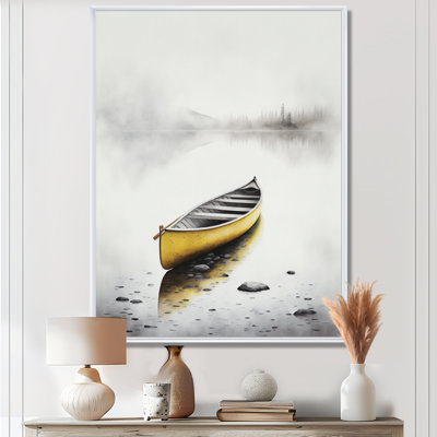 «Yellow Canoe On The Lake I» - art mural sur toile de bord de mer
