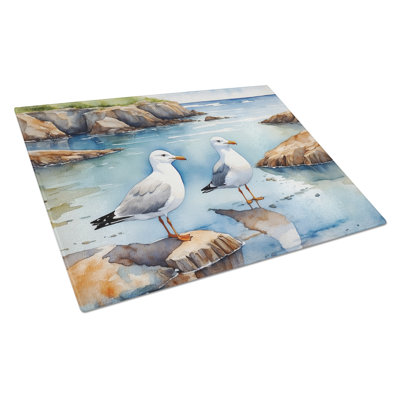 Gulls Scavenging Glass Cutting Board
