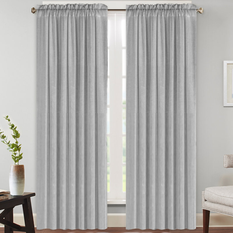 Joe Semi-Sheer Rod Pocket Polyester Curtain Panel Pair, 52" W x 96" L, Dove