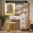 4 Drawer Vanity Dresser Set with Sliding LED Mirror, 3 Color Lighting, Built-in Charging Station, Open Shelf and PU Stool, Modern Makeup Dresser for Bedroom-1886017880