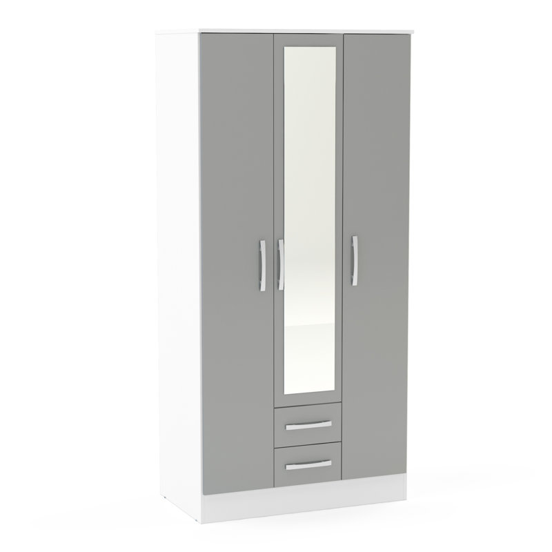 Marquitta 3 Door Manufactured Wood Wardrobe, White/Grey