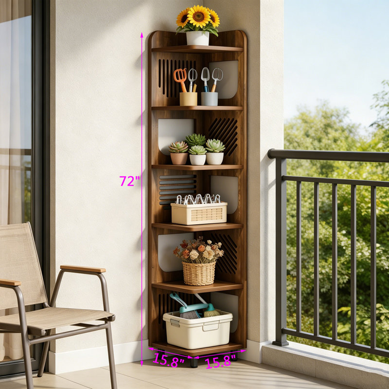 6-Tier Corner Bookcase, 72" Storage Display Rack