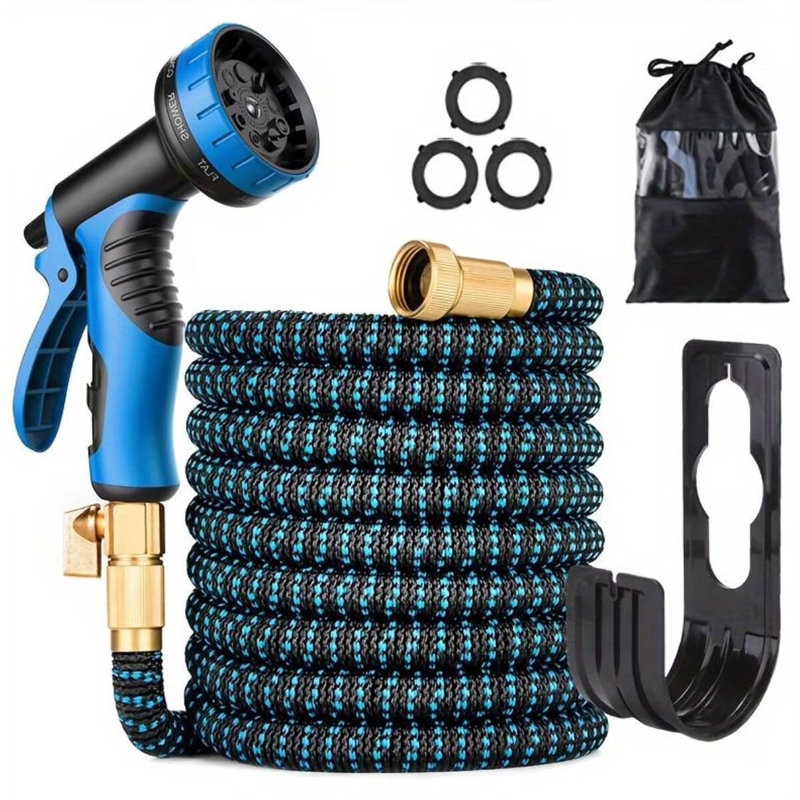 Enrouleur de tuyau de jardin extensible, 100', Noir / Bleu