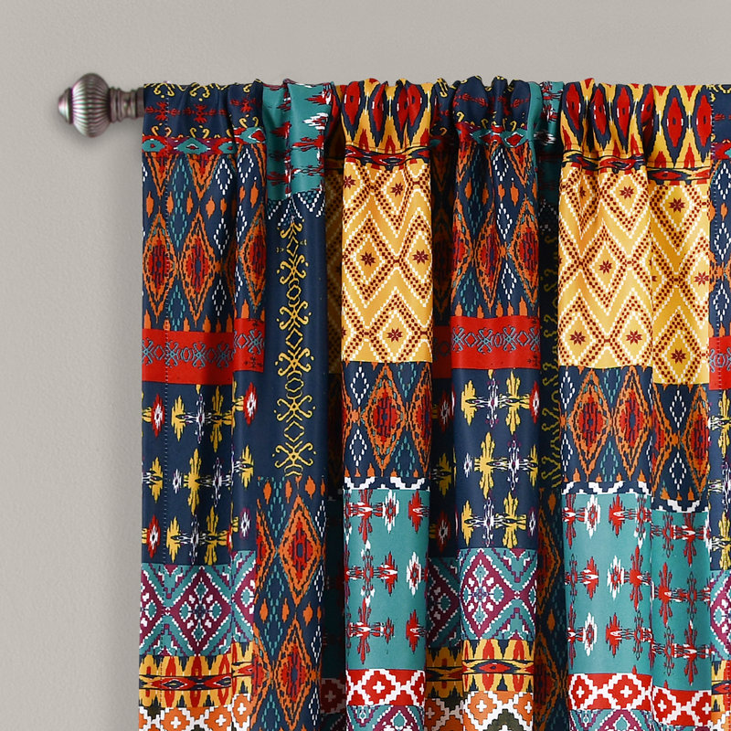 Misha Room Darkening Curtain Pair, 63"H x 52"W, Gray/Yellow/Blue