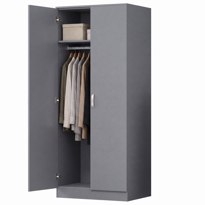 Lycinda 2 Door Double Wardrobe - Matt Finish, Scratch Resistant, Brushed Chrome Metal Handles, Grey
