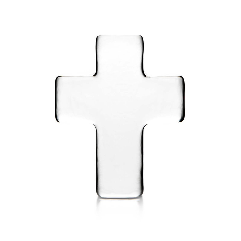 Handmade Glass Cross Figurine, 5'' H X 3.38'' W X 1.13'' D