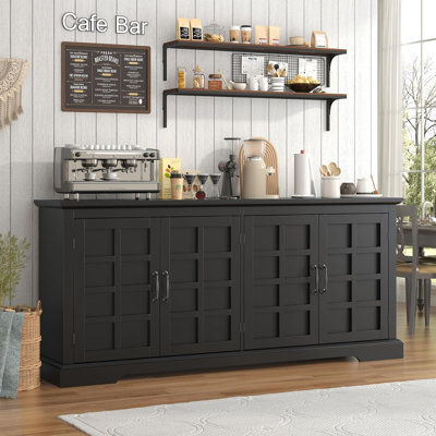 70" Wood Buffet Cabinet, Farmhouse Buffet Sideboard Cabinet with 4 Doors and Adjustable Shelves, Coffee Bar Storage Cabinet for Kitchen, Living Room