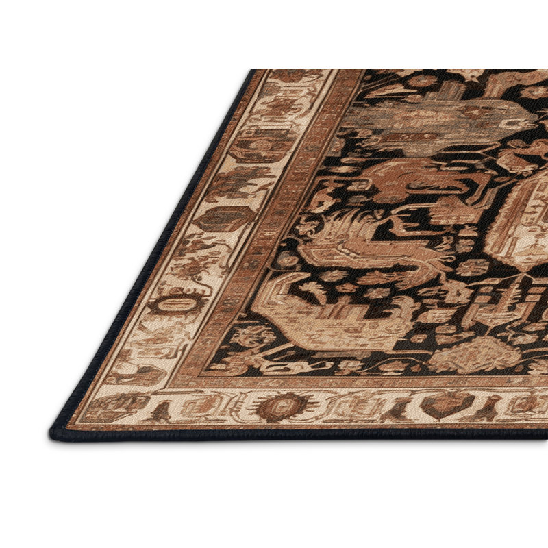 Machine Washable Persian Brown Area Rug, Round 6'