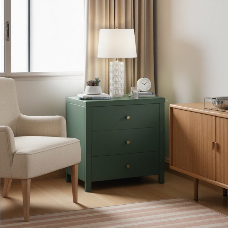 3-Drawer Nightstand, Green