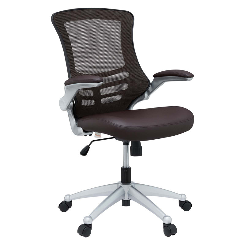 Modway Porch & Den Williamsburg Mesh Back and Leatherette Seat Office Chair, Brown