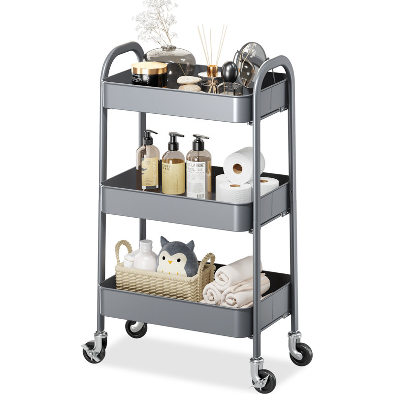 Metal Cart, 3 Tier Rolling Cart With Lockable Wheels,Utility Cart with Wheels,Bathroom Cart,Salon Trolley Cart,Kitchen Storage Cart