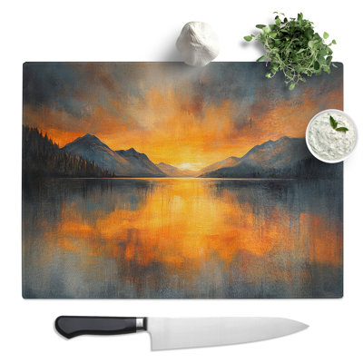 Lake Artwork  Glass Chopping Board